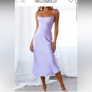 Hello Molly Lavender Purple Midi Slip Satin Dress